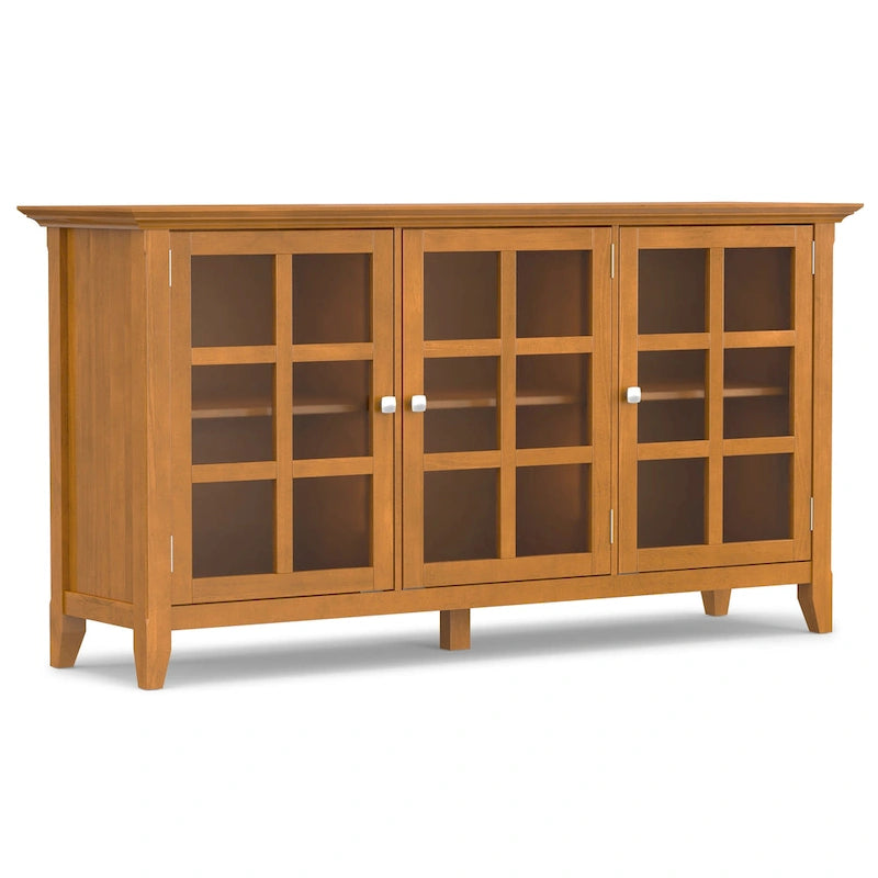 Meuble de rangement de style transitionnel en bois massif avec portes vitrées de 157 cm de large