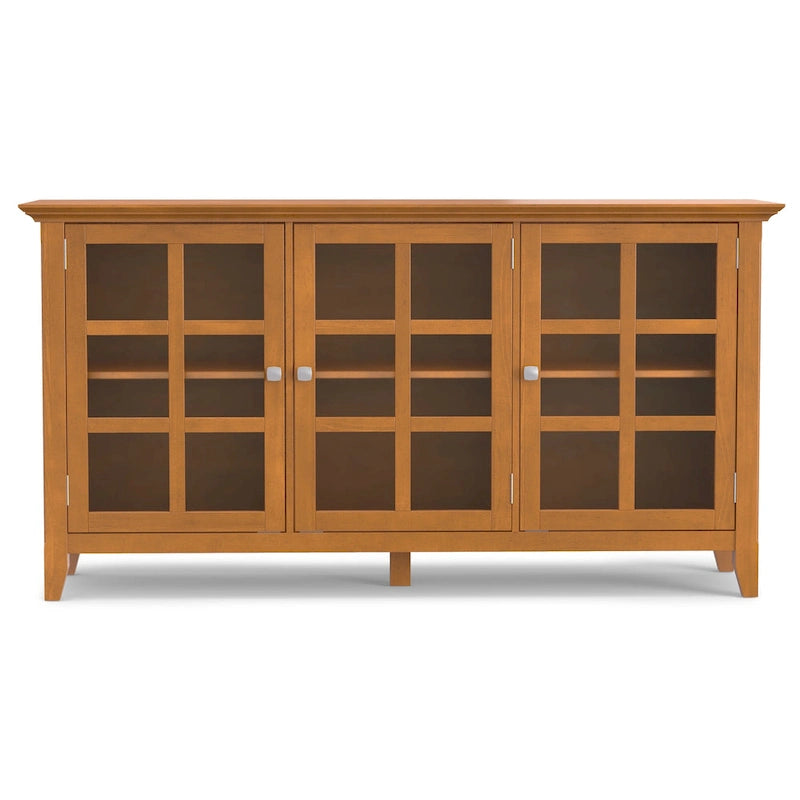 Meuble de rangement de style transitionnel en bois massif avec portes vitrées de 157 cm de large