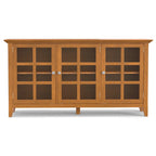 Meuble de rangement de style transitionnel en bois massif avec portes vitrées de 157 cm de large