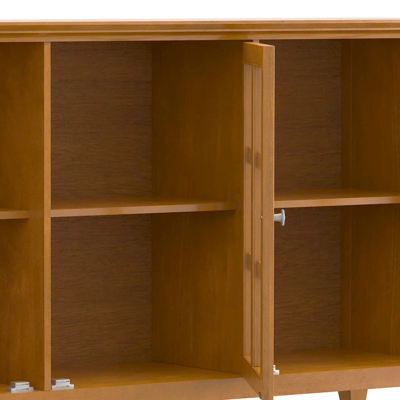 Meuble de rangement de style transitionnel en bois massif avec portes vitrées de 157 cm de large