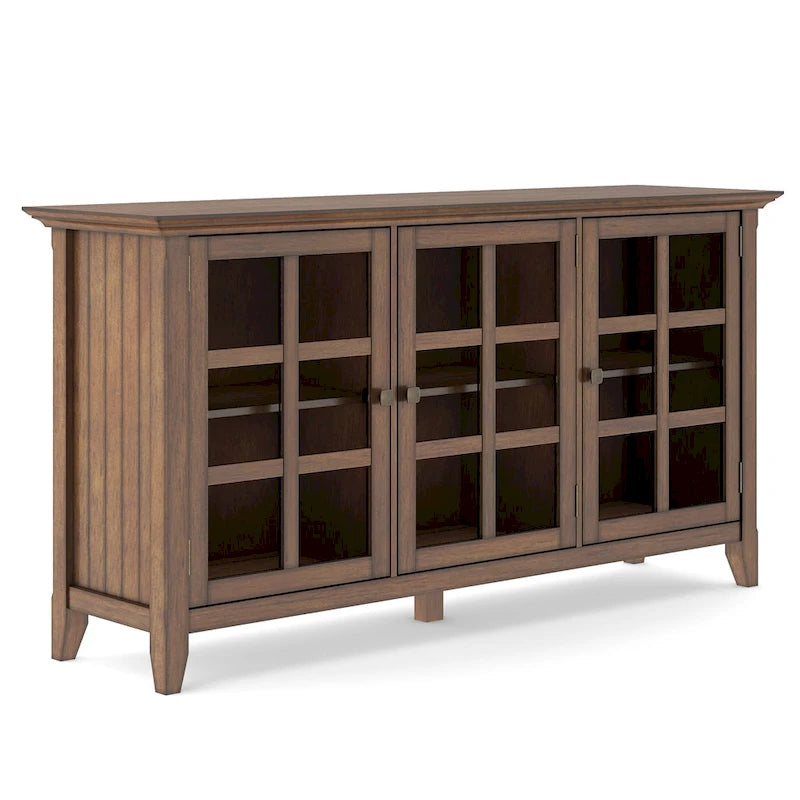 Meuble de rangement de style transitionnel en bois massif avec portes vitrées de 157 cm de large