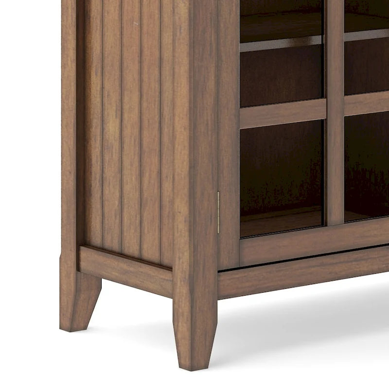 Meuble de rangement de style transitionnel en bois massif avec portes vitrées de 157 cm de large