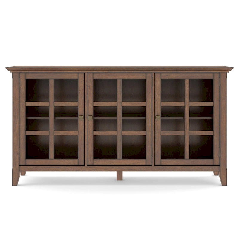 Meuble de rangement de style transitionnel en bois massif avec portes vitrées de 157 cm de large