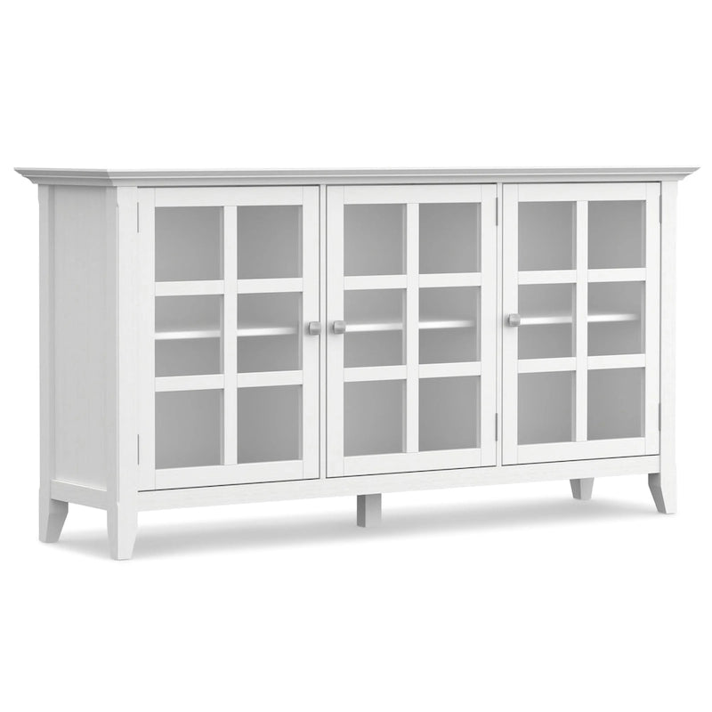 Meuble de rangement de style transitionnel en bois massif avec portes vitrées de 157 cm de large