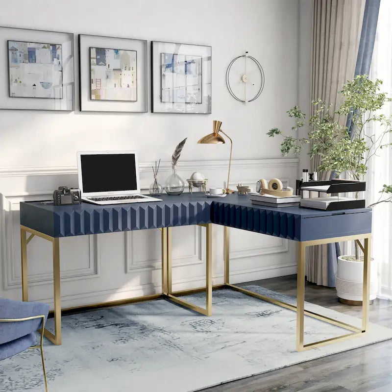 Bureau d'angle informatique Bird Glam Metal à plateau relevable avec ports USB
