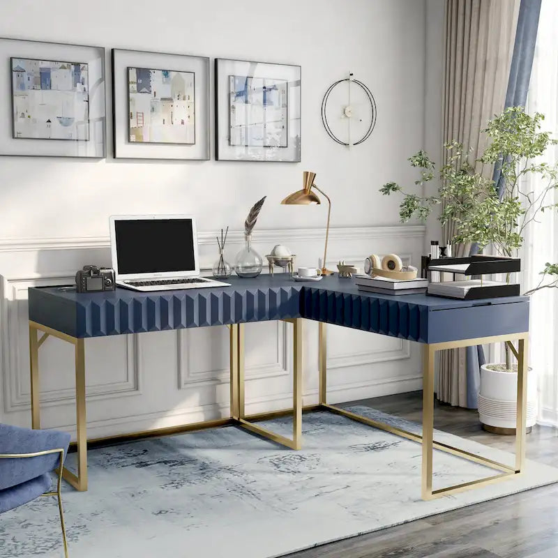 Bureau d'angle informatique Bird Glam Metal à plateau relevable avec ports USB