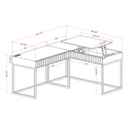 Bureau d'angle informatique Bird Glam Metal à plateau relevable avec ports USB