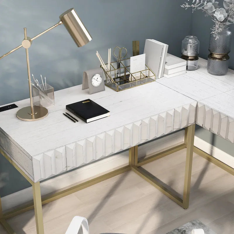 Bureau d'angle informatique Bird Glam Metal à plateau relevable avec ports USB