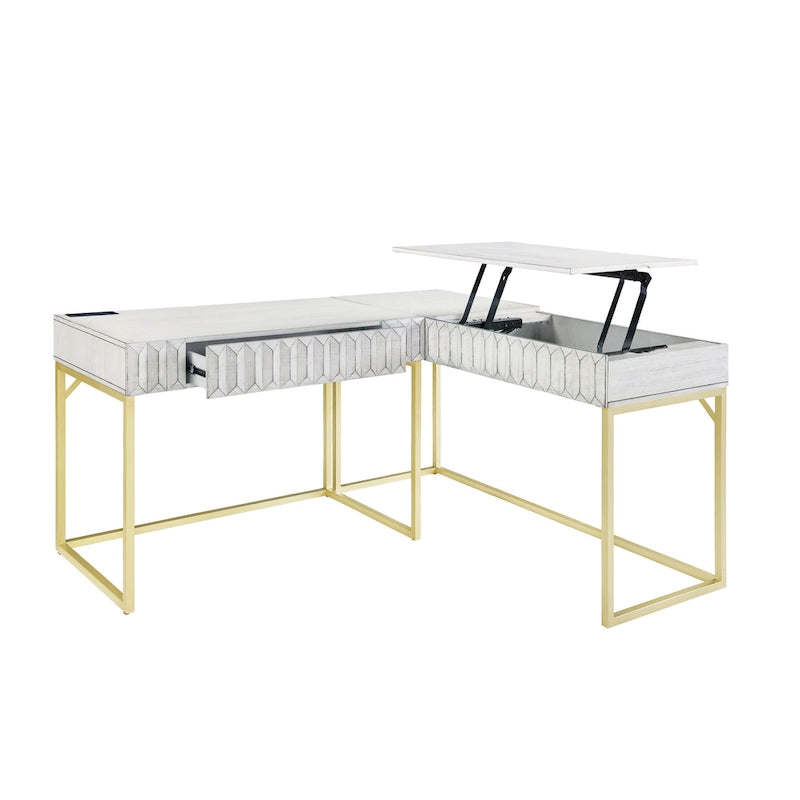 Bureau d'angle informatique Bird Glam Metal à plateau relevable avec ports USB