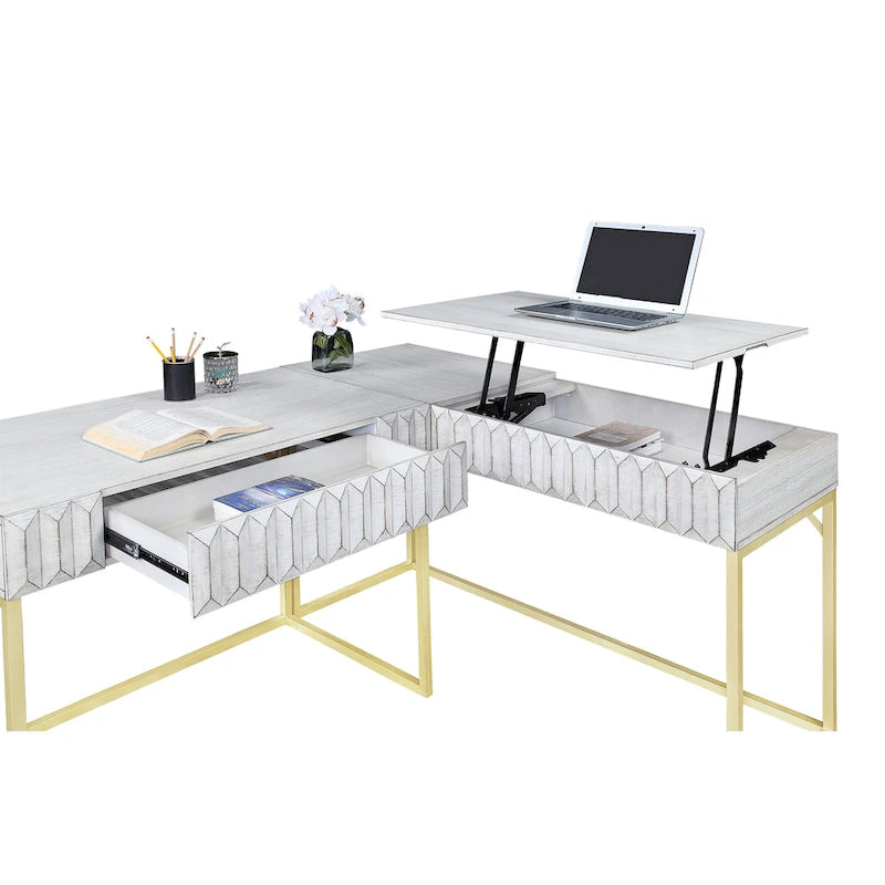 Bureau d'angle informatique Bird Glam Metal à plateau relevable avec ports USB