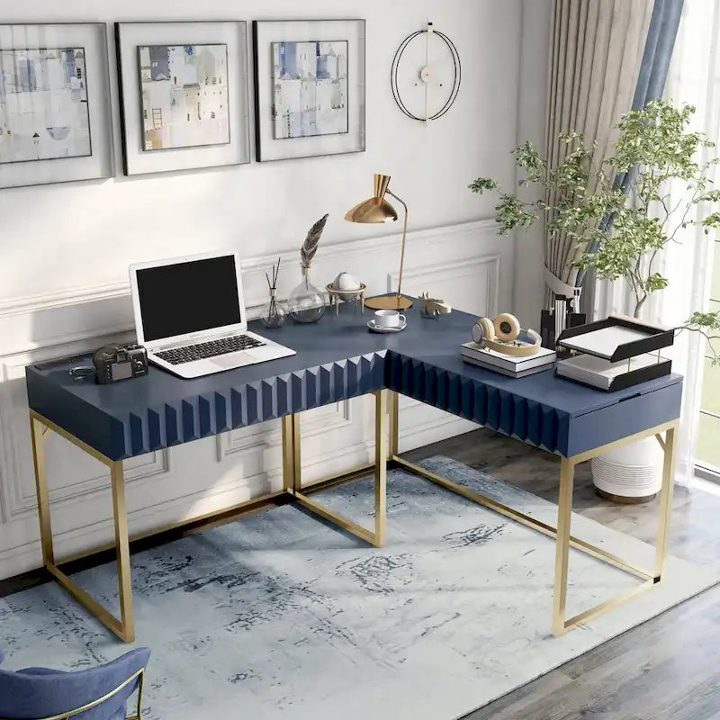 Bureau d'angle informatique Bird Glam Metal à plateau relevable avec ports USB