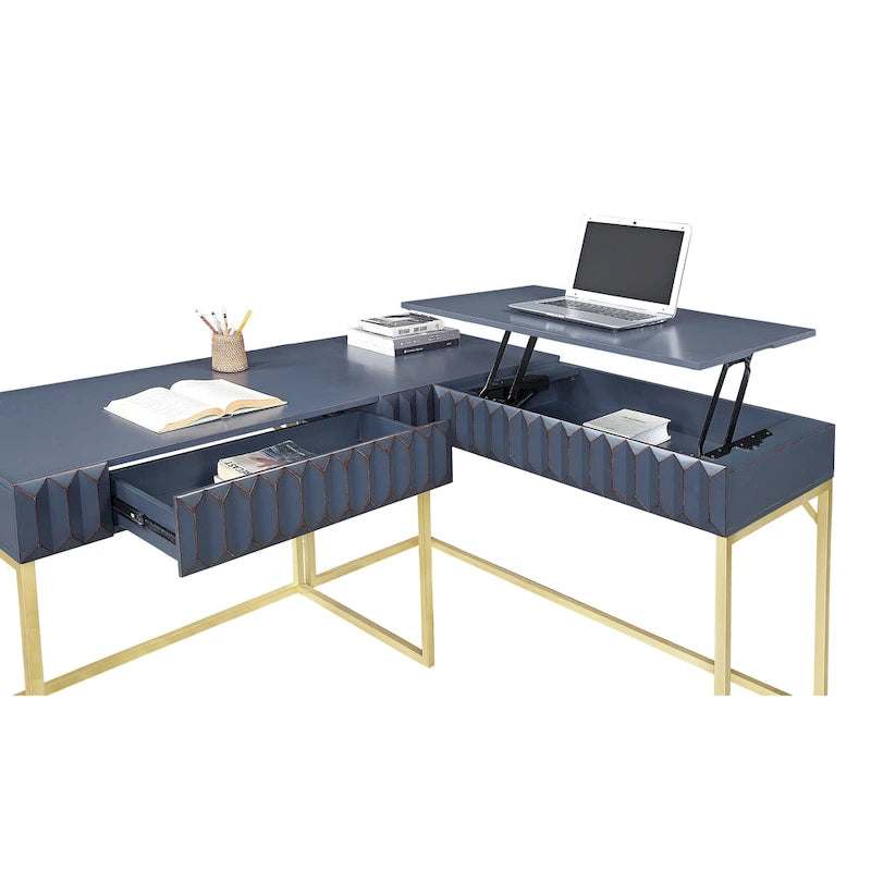 Bureau d'angle informatique Bird Glam Metal à plateau relevable avec ports USB