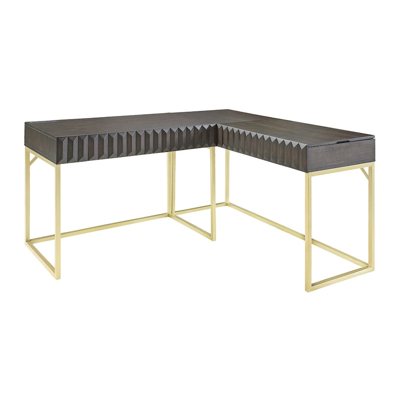 Bureau d'angle informatique Bird Glam Metal à plateau relevable avec ports USB