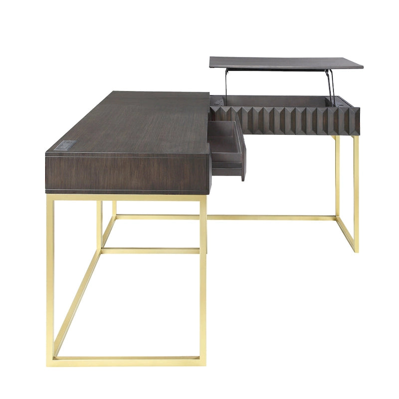 Bureau d'angle informatique Bird Glam Metal à plateau relevable avec ports USB