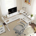 Bureau électrique en L réglable en hauteur avec 3 tiroirs et roulettes verrouillables, 160 cm