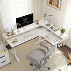 Bureau électrique en L réglable en hauteur avec 3 tiroirs et roulettes verrouillables, 160 cm