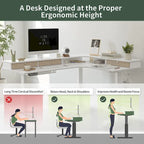 Bureau électrique en L réglable en hauteur avec 3 tiroirs et roulettes verrouillables, 160 cm