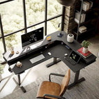 Bureau électrique en L réglable en hauteur avec 3 tiroirs et roulettes verrouillables, 160 cm