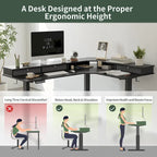 Bureau électrique en L réglable en hauteur avec 3 tiroirs et roulettes verrouillables, 160 cm