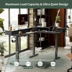 Bureau électrique en L réglable en hauteur avec 3 tiroirs et roulettes verrouillables, 160 cm