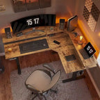 Bureau électrique en L réglable en hauteur avec 3 tiroirs et roulettes verrouillables, 160 cm