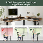 Bureau électrique en L réglable en hauteur avec 3 tiroirs et roulettes verrouillables, 160 cm