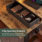 Bureau électrique en L réglable en hauteur avec 3 tiroirs et roulettes verrouillables, 160 cm