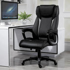 Chaise de bureau ergonomique en cuir PU, réglable en hauteur, basculante, pivotante à 360°, pour la maison et le travail, noire