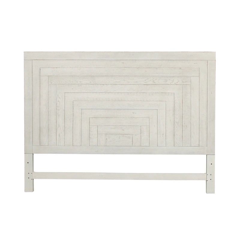 Lit plateforme Queen de style ferme moderne, blanc vieilli, de brocante