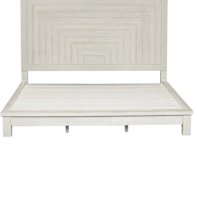 Lit plateforme Queen de style ferme moderne, blanc vieilli, de brocante