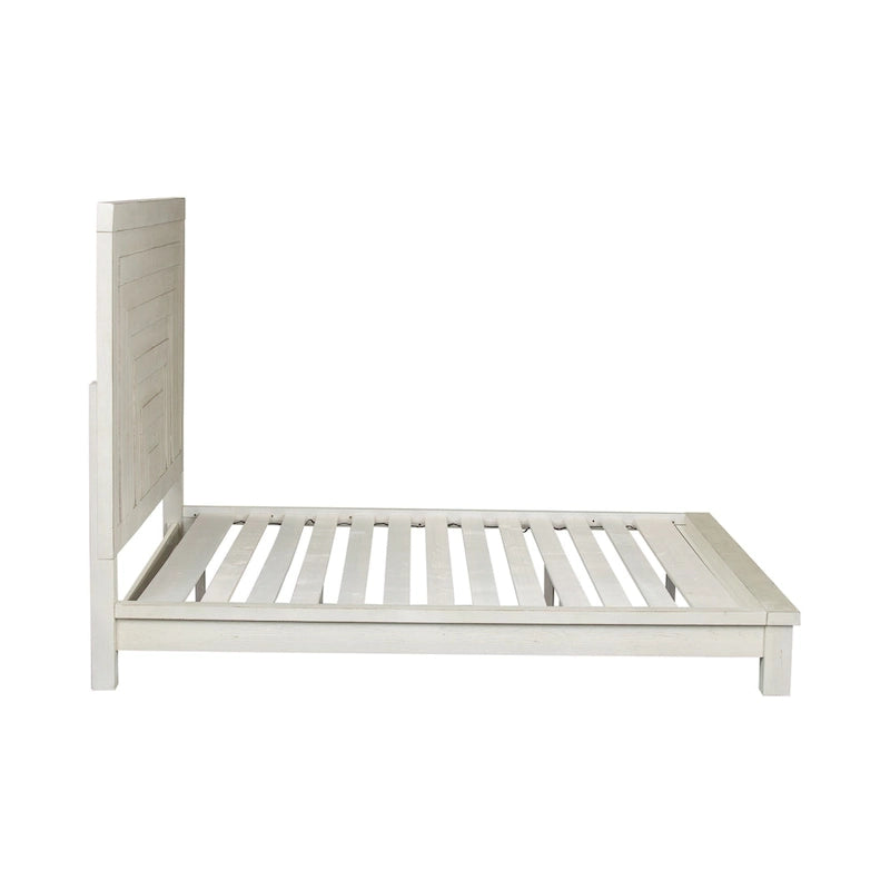 Lit plateforme Queen de style ferme moderne, blanc vieilli, de brocante