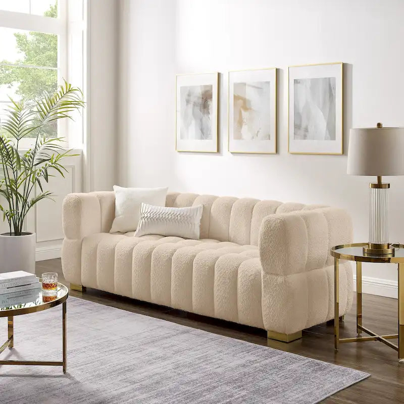 Canapé moderne en tissu gaufré de 85 po, confortable et décontracté