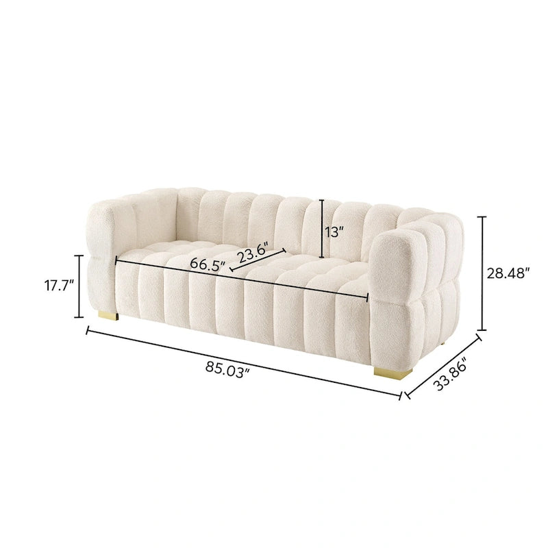 Canapé moderne en tissu gaufré de 85 po, confortable et décontracté