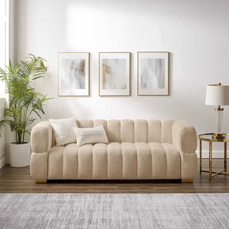 Canapé moderne en tissu gaufré de 85 po, confortable et décontracté