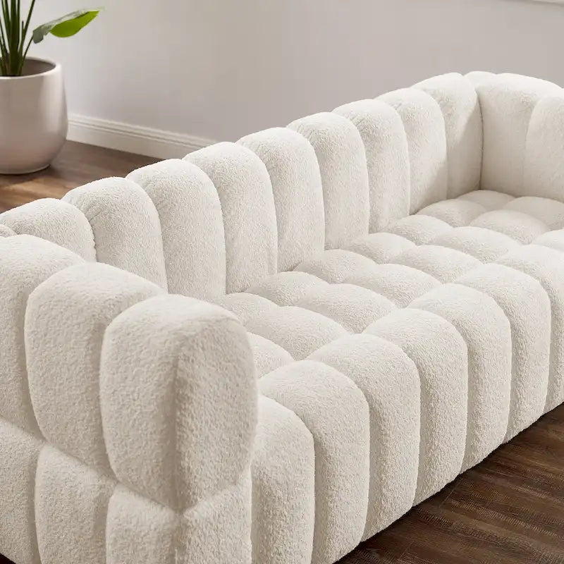 Canapé moderne en tissu gaufré de 85 po, confortable et décontracté