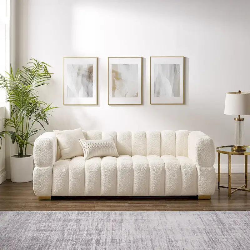 Canapé moderne en tissu gaufré de 85 po, confortable et décontracté