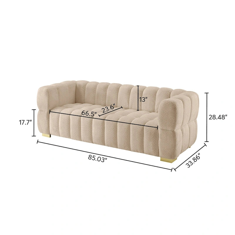 Canapé moderne en tissu gaufré de 85 po, confortable et décontracté