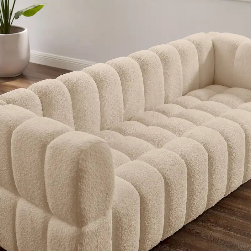 Canapé moderne en tissu gaufré de 85 po, confortable et décontracté