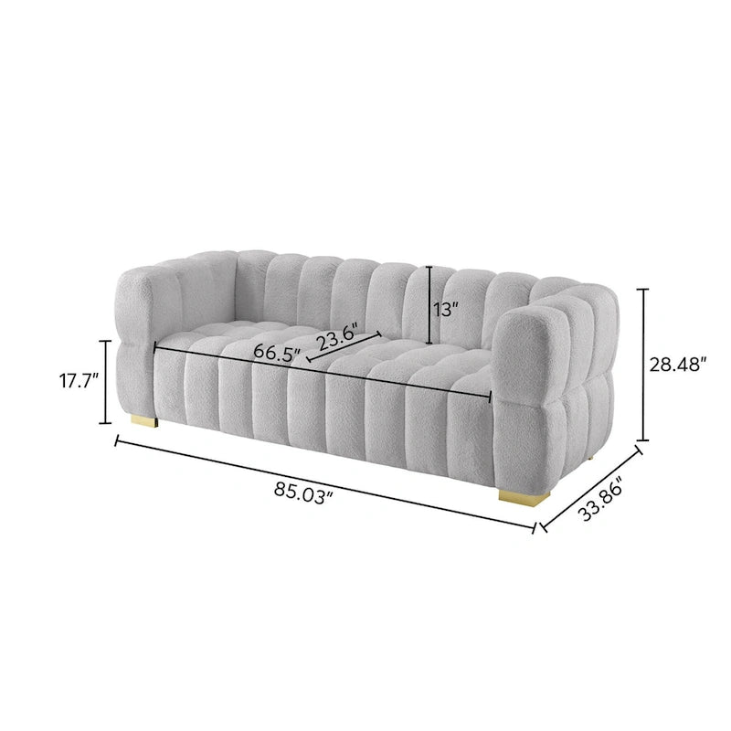 Canapé moderne en tissu gaufré de 85 po, confortable et décontracté