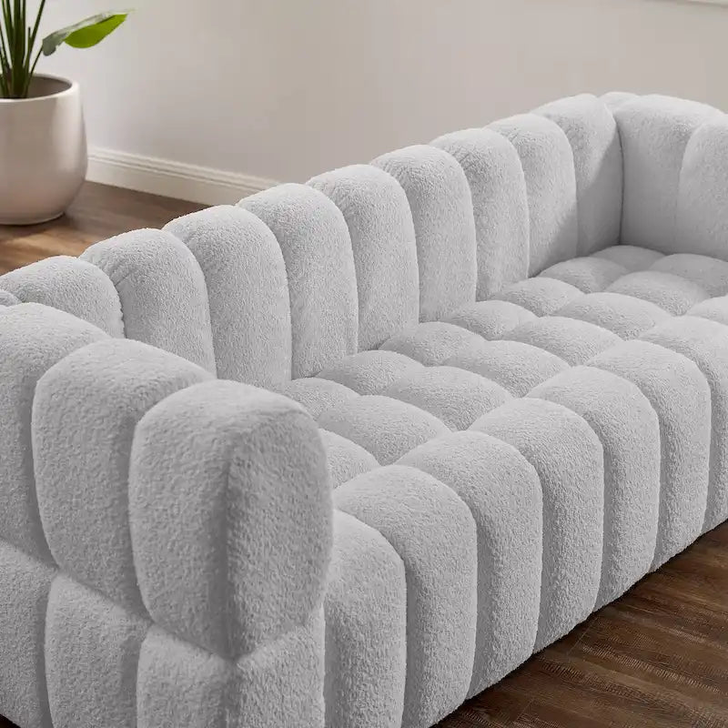 Canapé moderne en tissu gaufré de 85 po, confortable et décontracté