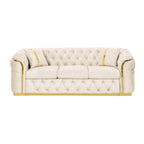 Canapé 3 places Velvet 90,6 po avec 2 oreillers, coussins haute densité, accents dorés et oreillers