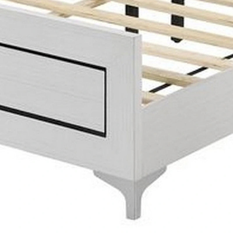 Lit Queen Size élégant, liseré LED, tête de lit capitonnée, blanc