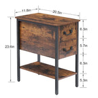 Table de chevet étroite à 2 tiroirs de style industriel