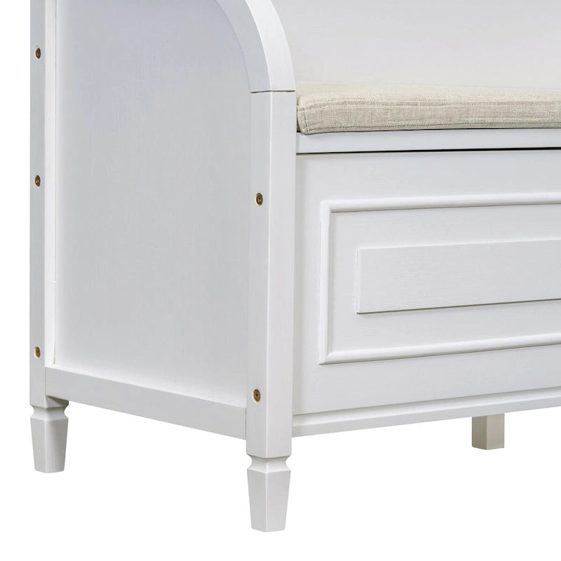 Banc de rangement rustique en bois massif pour entrée avec charnière de sécurité