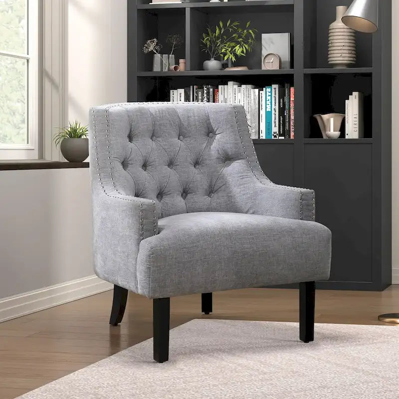 Fauteuil d'appoint traditionnel moderne, revêtement en chenille, capitonnage, bois massif, 1 pièce, mobilier de salon