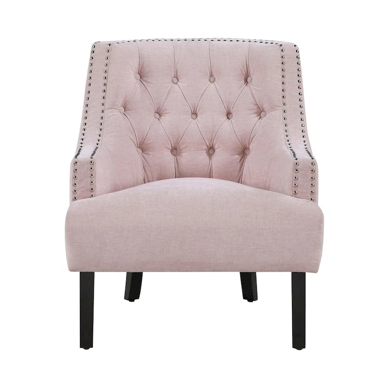 Fauteuil d'appoint traditionnel moderne, revêtement en chenille, capitonnage, bois massif, 1 pièce, mobilier de salon