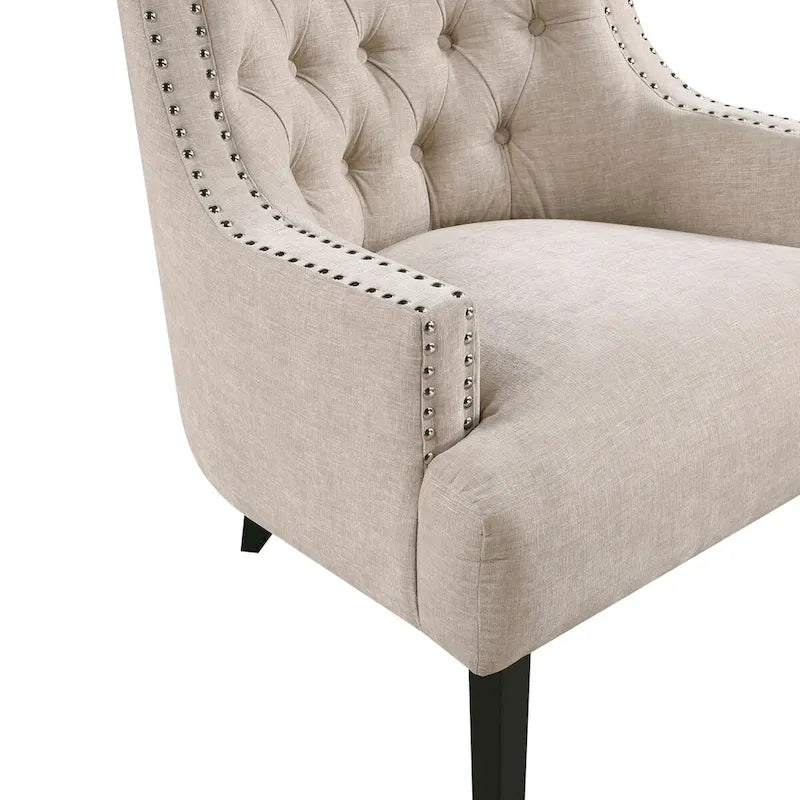 Fauteuil d'appoint traditionnel moderne, revêtement en chenille, capitonnage, bois massif, 1 pièce, mobilier de salon