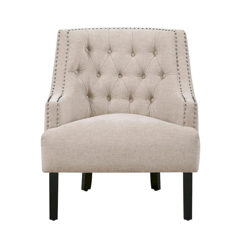 Fauteuil d'appoint traditionnel moderne, revêtement en chenille, capitonnage, bois massif, 1 pièce, mobilier de salon