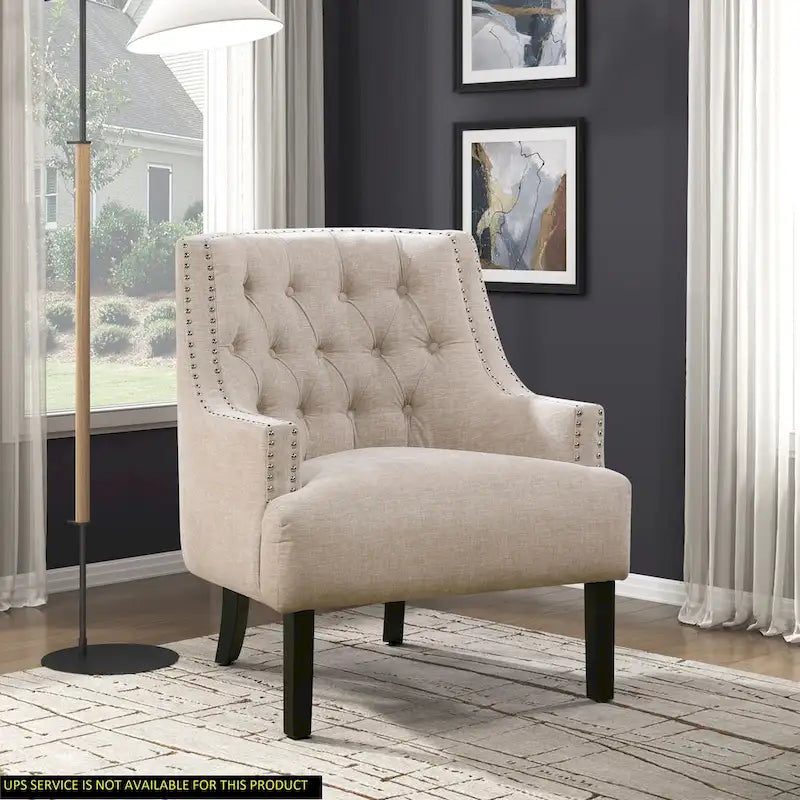 Fauteuil d'appoint traditionnel moderne, revêtement en chenille, capitonnage, bois massif, 1 pièce, mobilier de salon