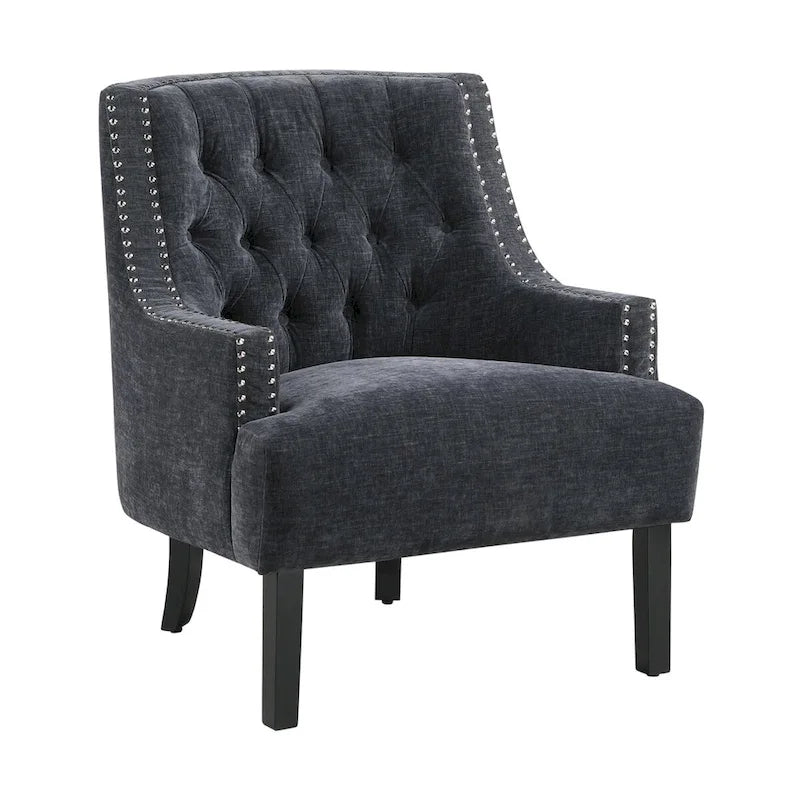Fauteuil d'appoint traditionnel moderne, revêtement en chenille, capitonnage, bois massif, 1 pièce, mobilier de salon